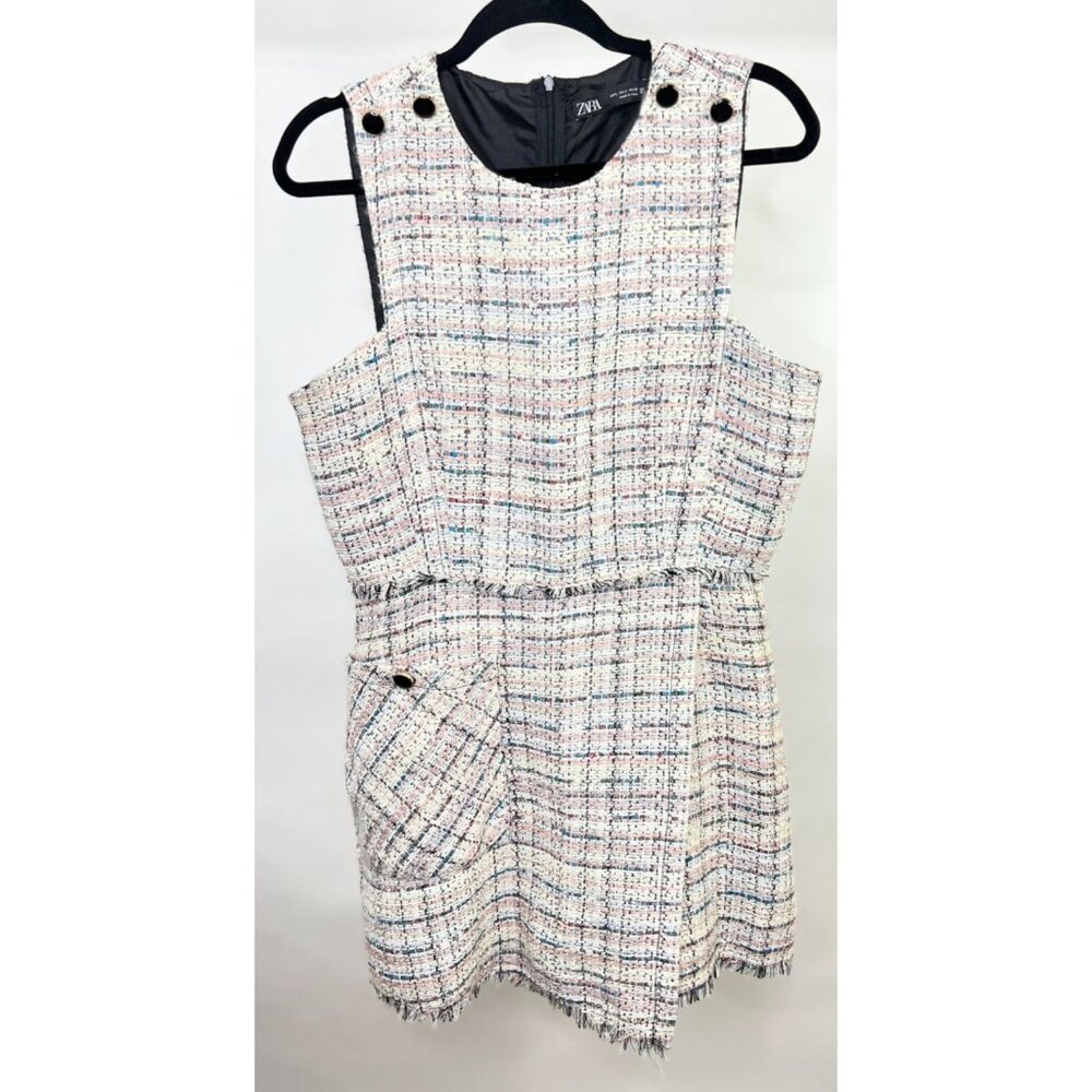 Zara One-Piece Romper Jumpsuit  Multicolor Women's Size Large Tweed Sleeveless